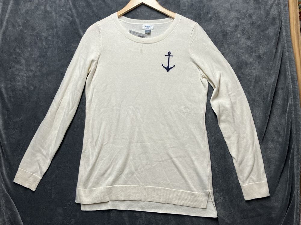 Old Navy Anchor Print Top Womans Sz M Tall Ivory Lightweight Nautical Coastal